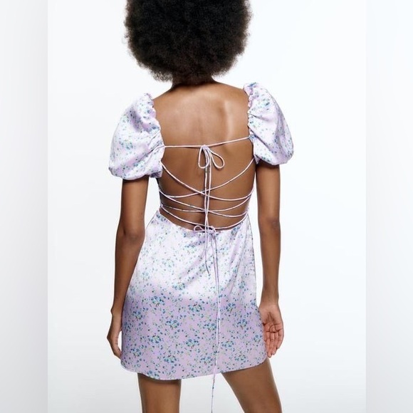 ZARA milkmaid satin effect floral mini dress - Picture 3 of 6